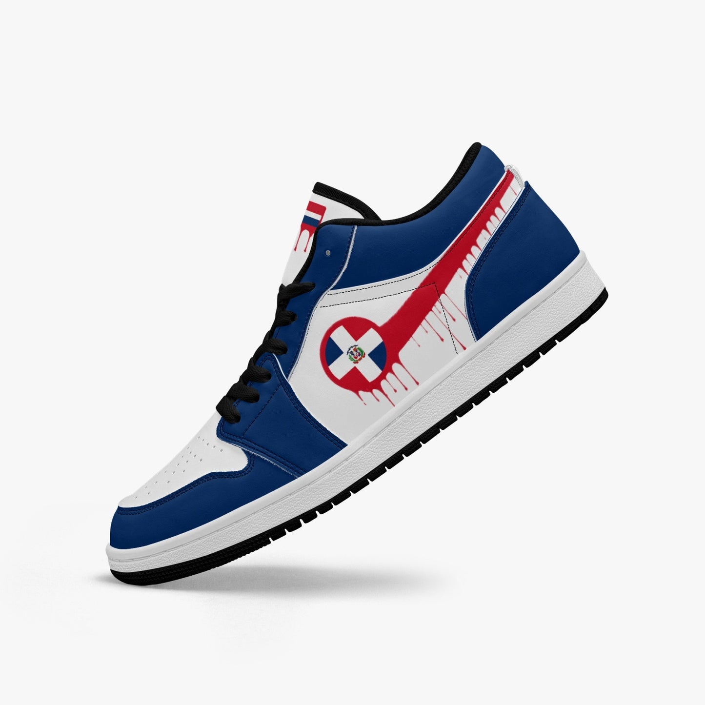 Air Dominican Red Drip / Blue & White Low Tops (Black Sole) - Men's & Women's