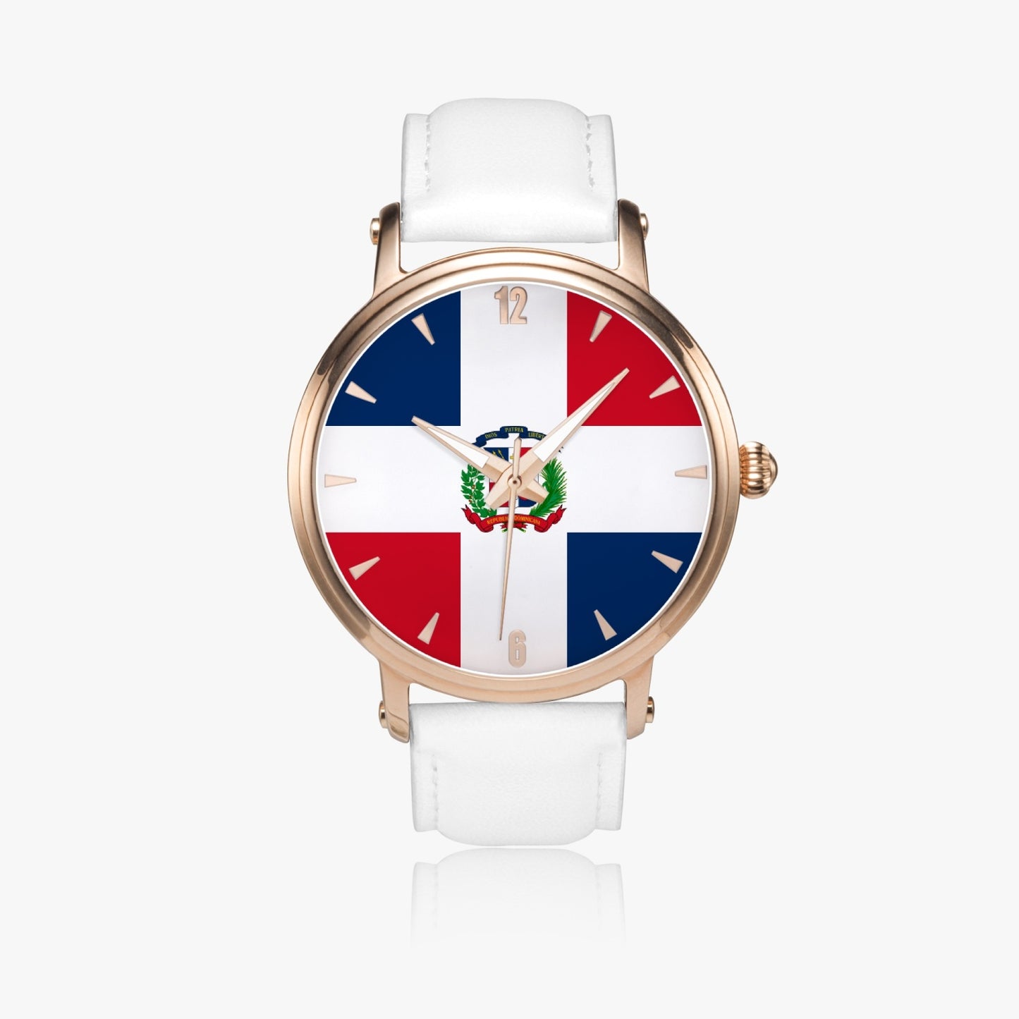 Dominican Pride Premium Leather Men's Watch - Silver / Rose Gold / Black