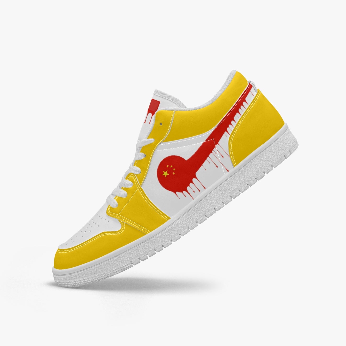 Air China Red Drip / Yellow & White Low Tops (White Sole) - Men's & Women's