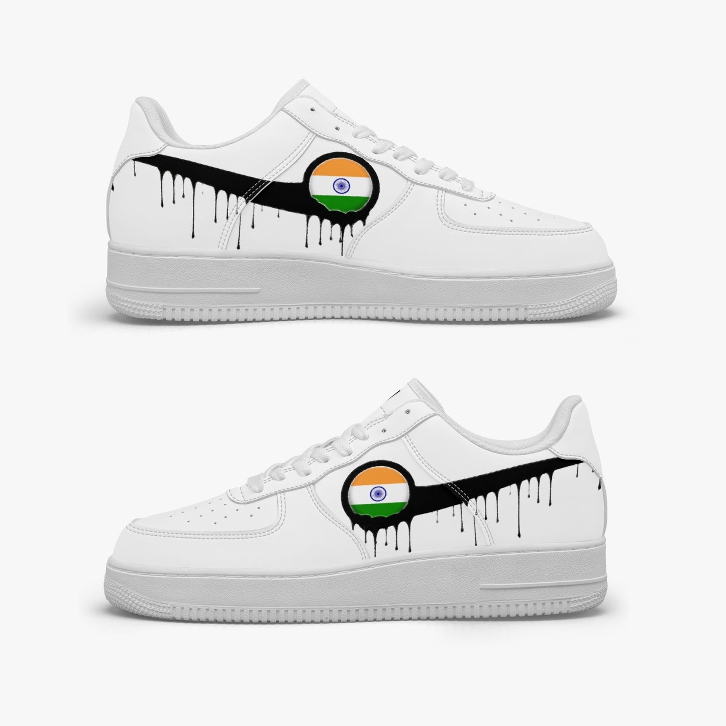 India Black Drip R-Force 1 Low Tops (White) - Men's & Women's