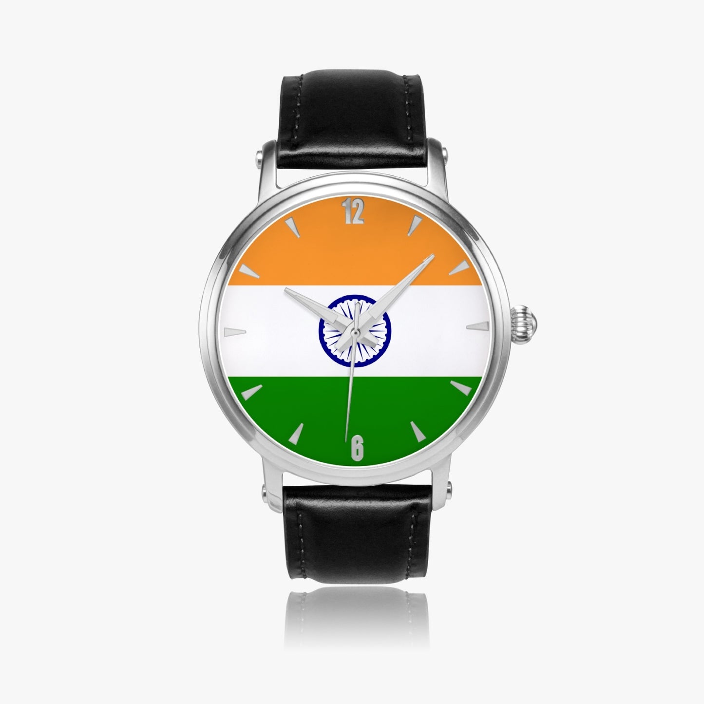 India Pride Premium Leather Men's Watch - Silver / Rose Gold / Black