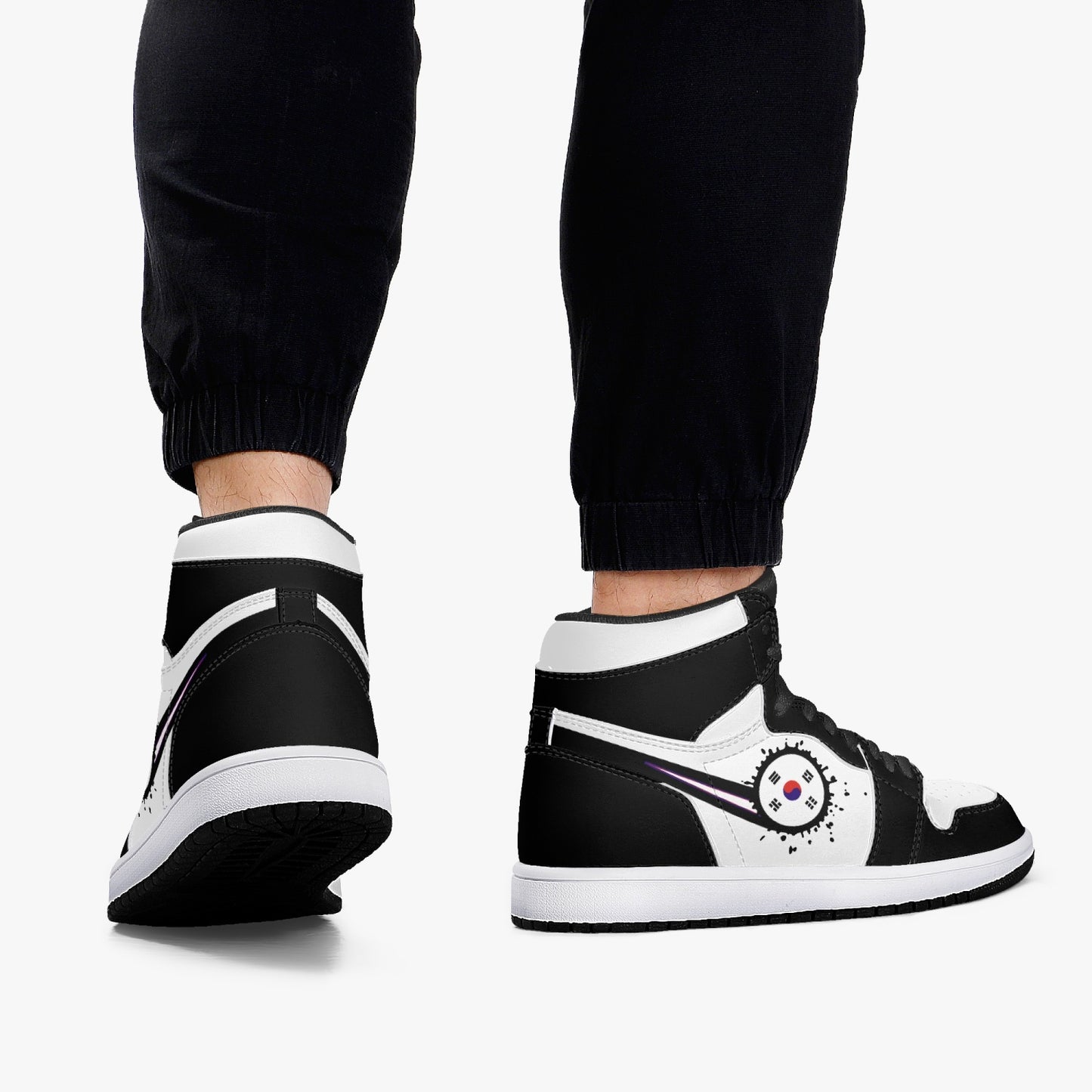 Air Korea Splattered Icon Black/White High Tops (Black Sole) - Men's & Women's