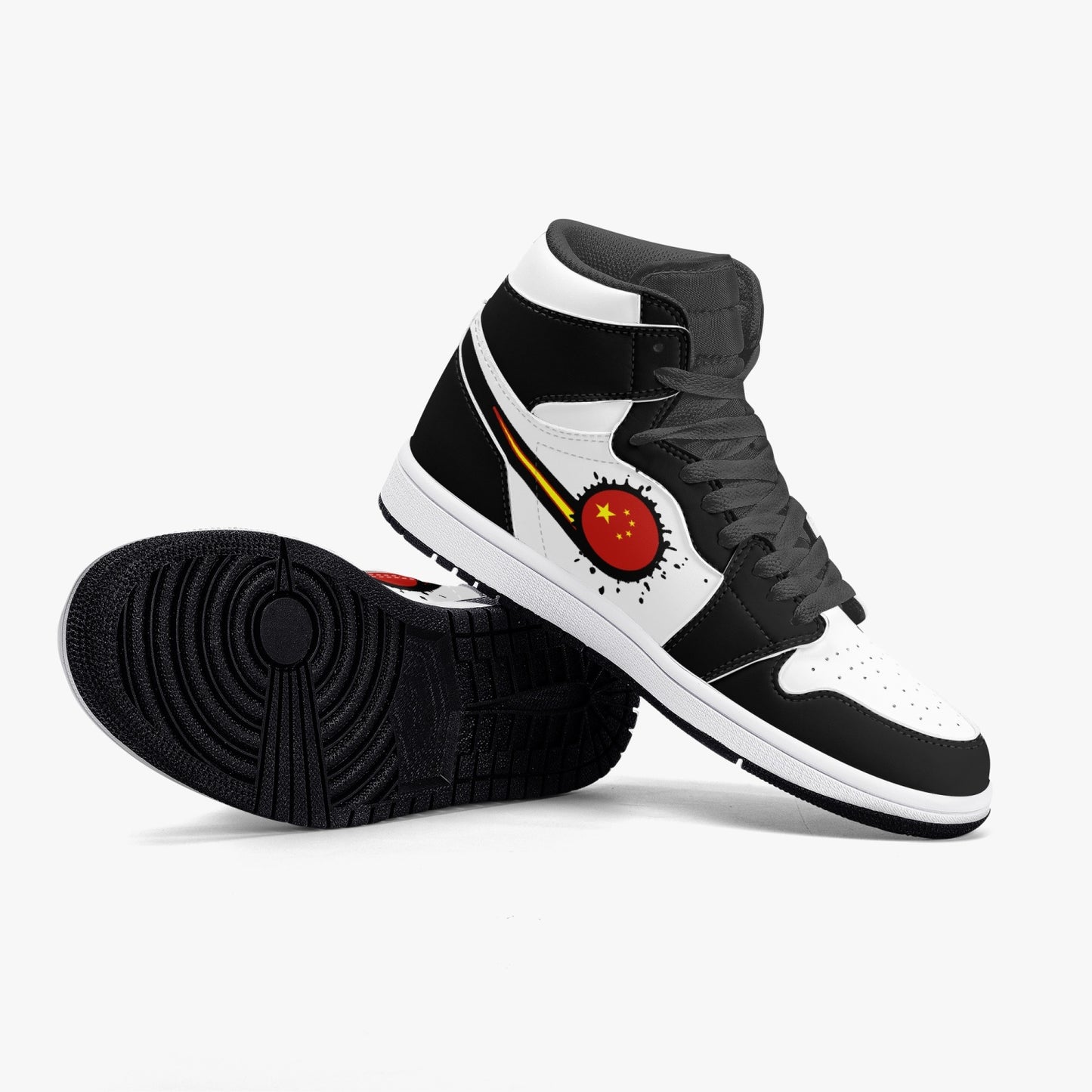 Air China Splattered Icon Black/White High Tops (Black Sole) - Men's & Women's