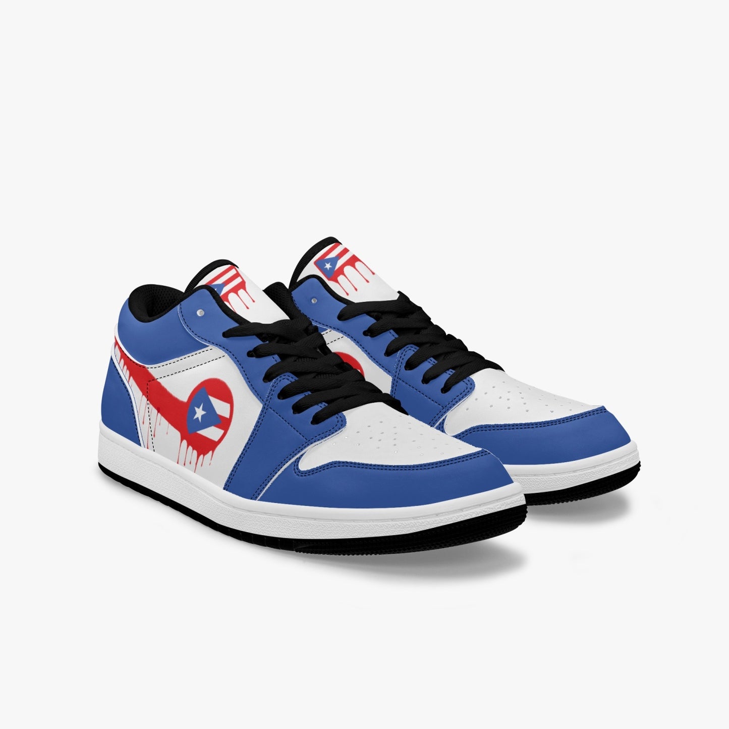 Air Puerto Rico Red Drip / Blue & White Low Tops (Black Sole) - Men's & Women's