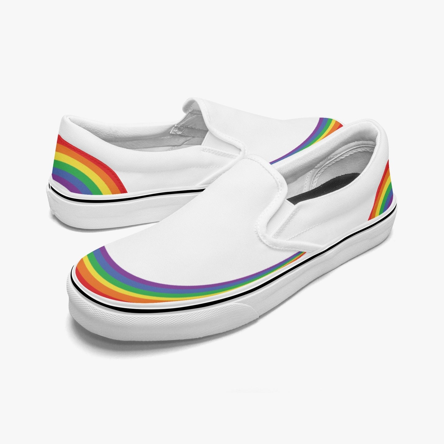 Rainbow Pride Canvas Slip-Ons (White) - Men's & Women's