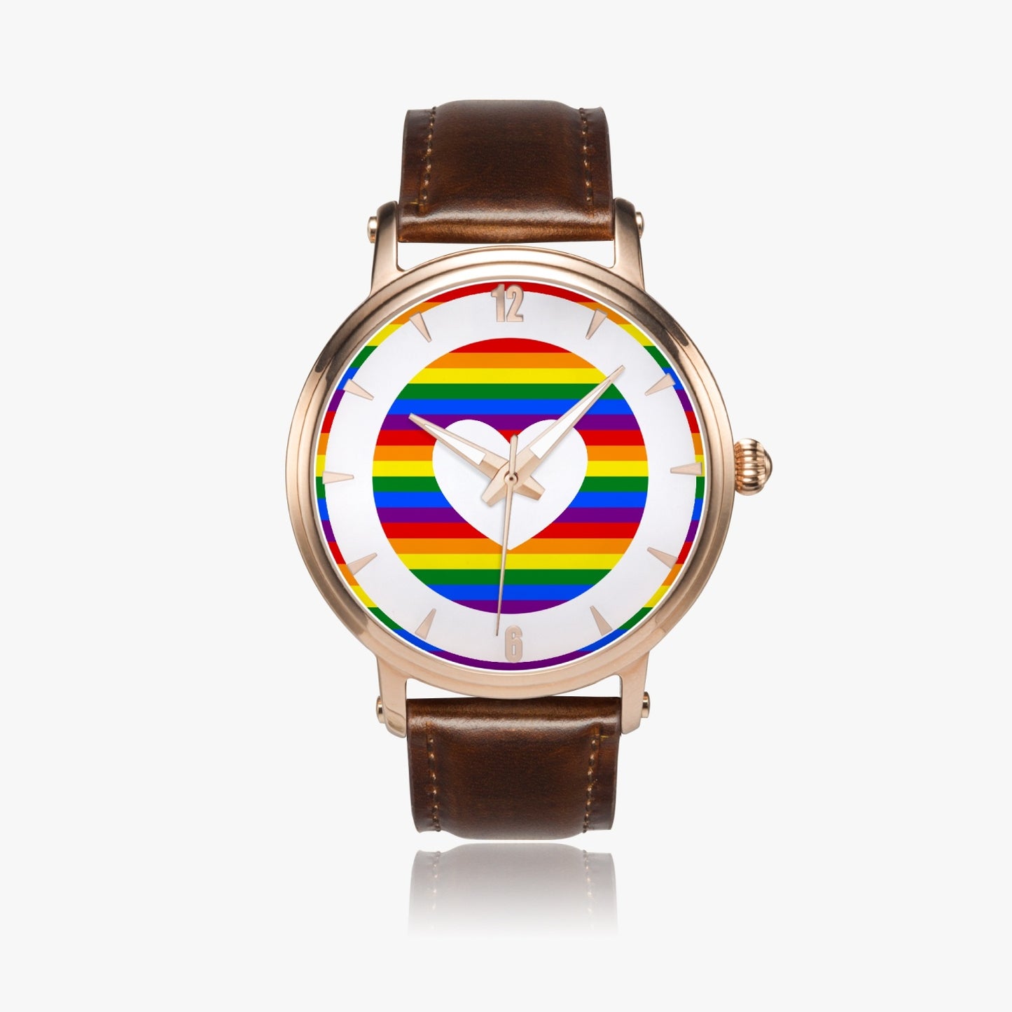 Rainbow Pride Premium Leather Men's Watch - Silver / Rose Gold / Black