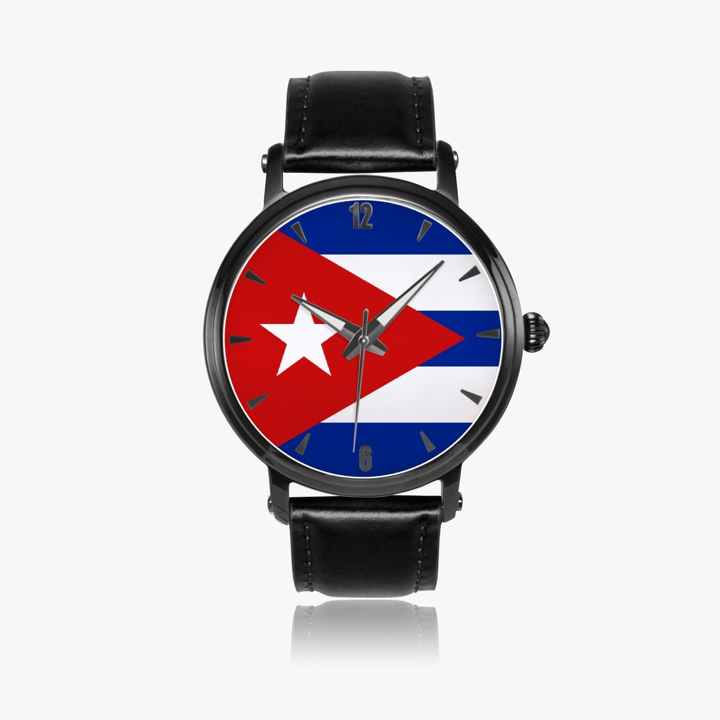 Cuba Pride Premium Leather Men's Watch - Silver / Rose Gold / Black