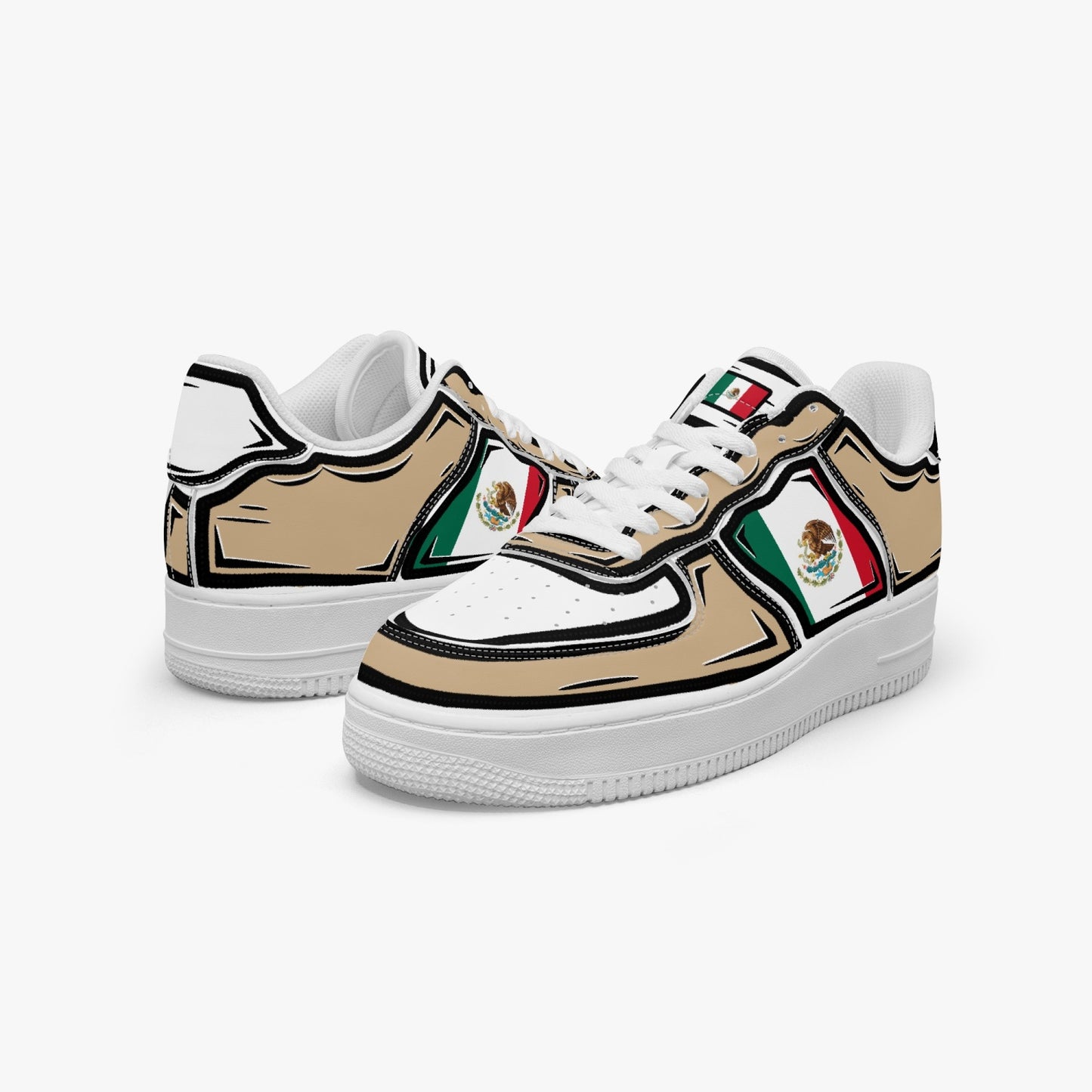 Mexico Cartoon Force 1 Low Tops (Tan) - Men's & Women's