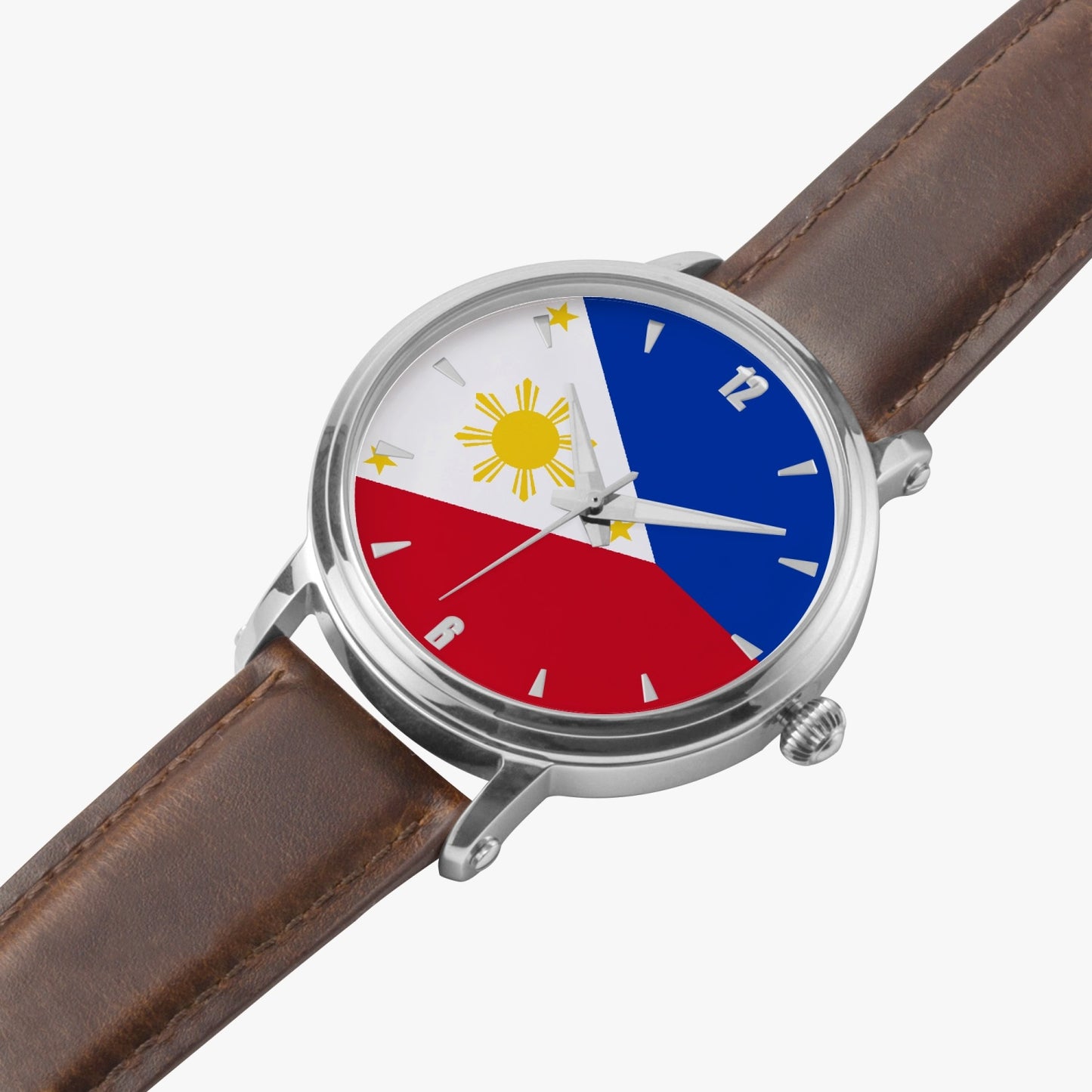 Philippines Pride Premium Leather Men's Watch - Silver / Rose Gold / Black