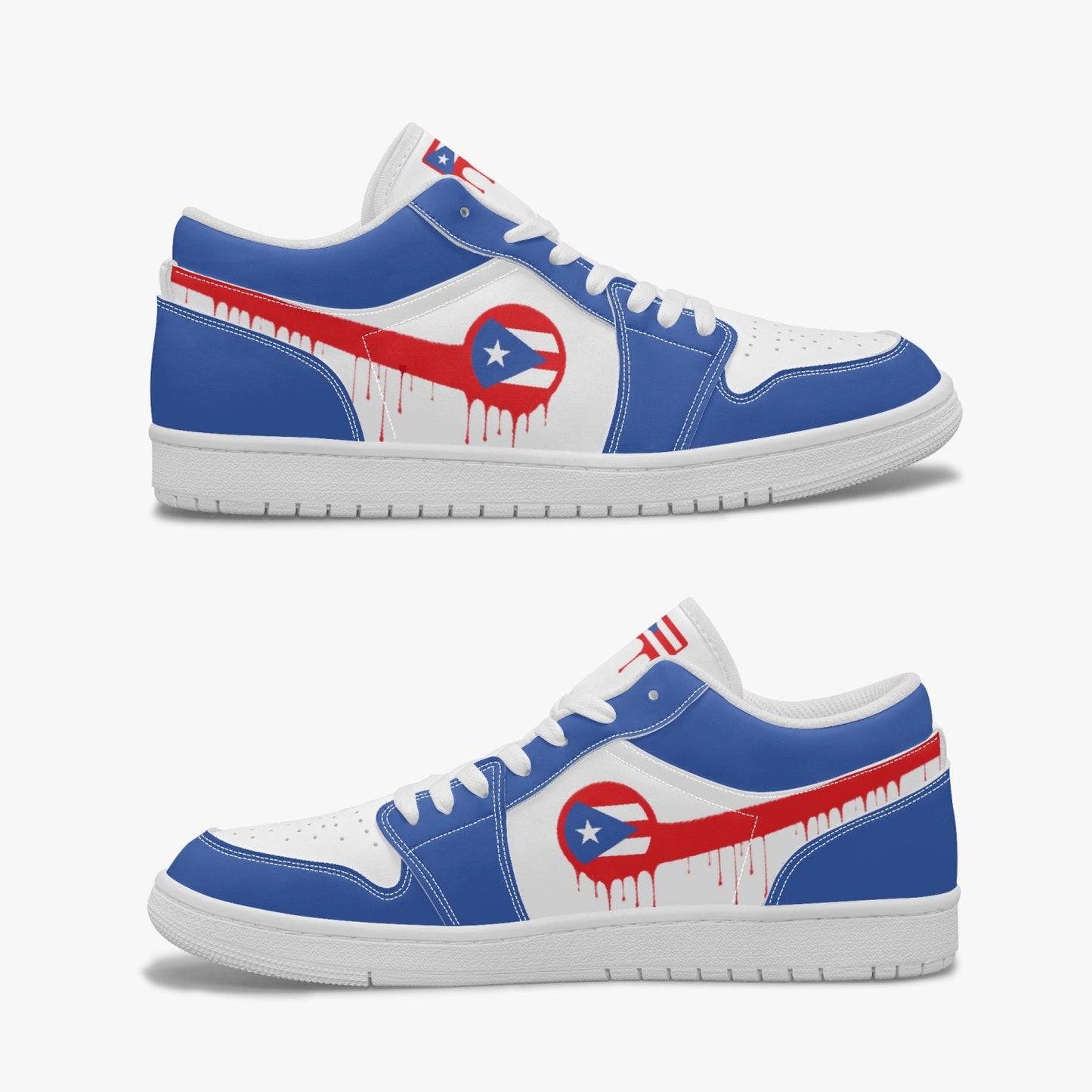 Air Puerto Rico Red Drip / Blue & White Low Tops (White Sole) - Men's & Women's