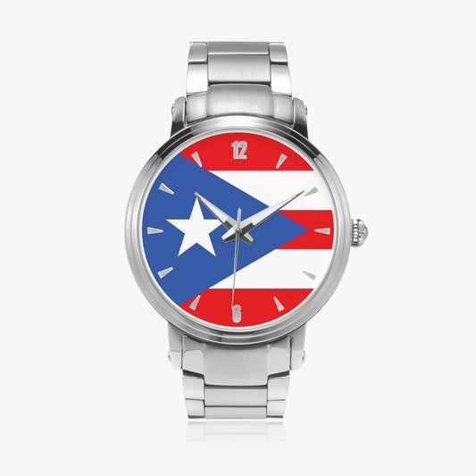 Puerto Rico Pride Stainless Steel Luxury Men's Watch - Silver / Rose Gold / Black