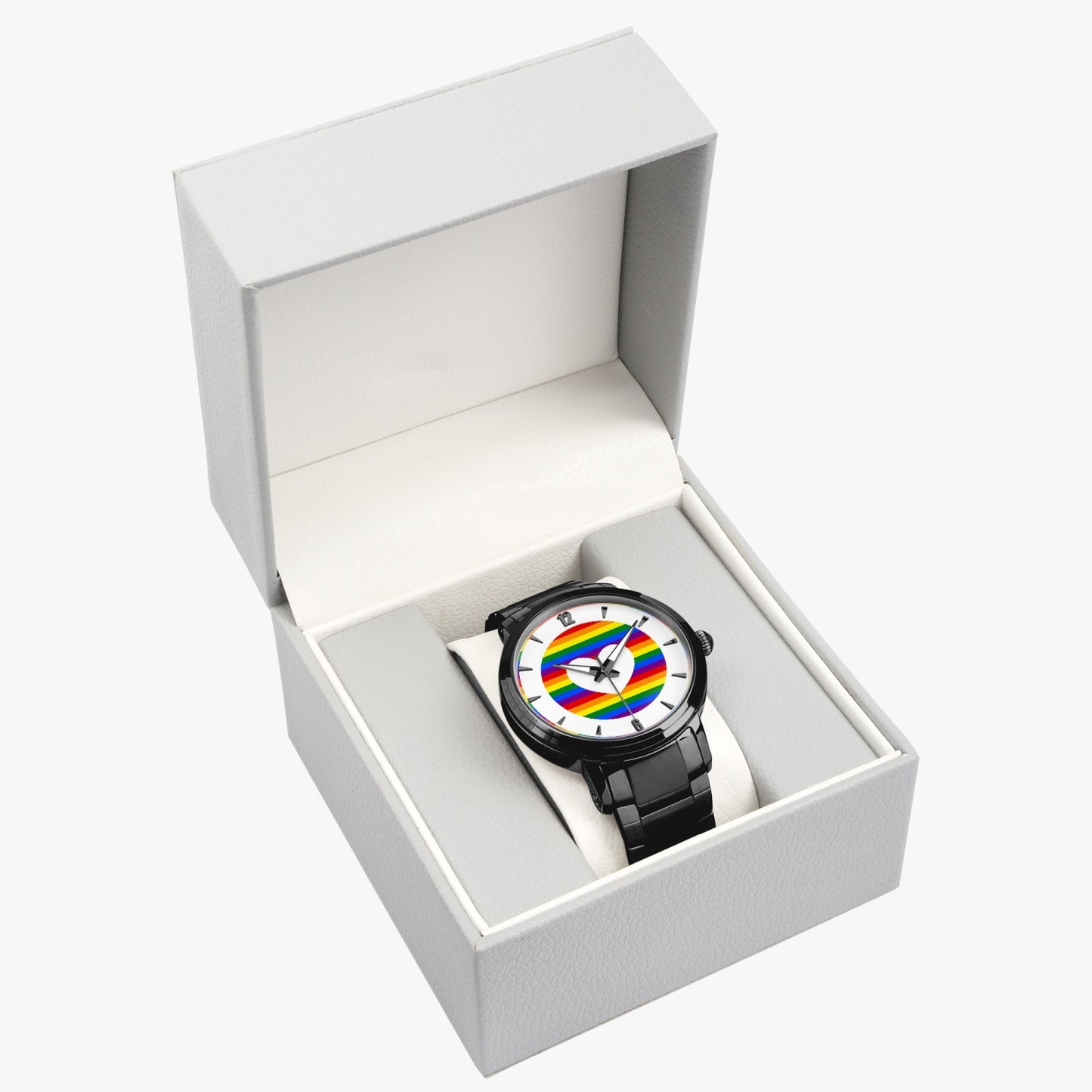 Rainbow Pride Stainless Steel Luxury Men's Watch - Silver / Rose Gold / Black