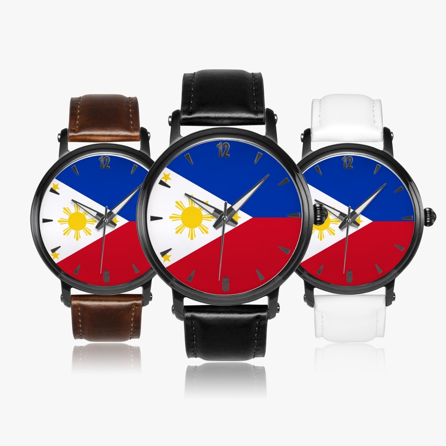Philippines Pride Premium Leather Men's Watch - Silver / Rose Gold / Black