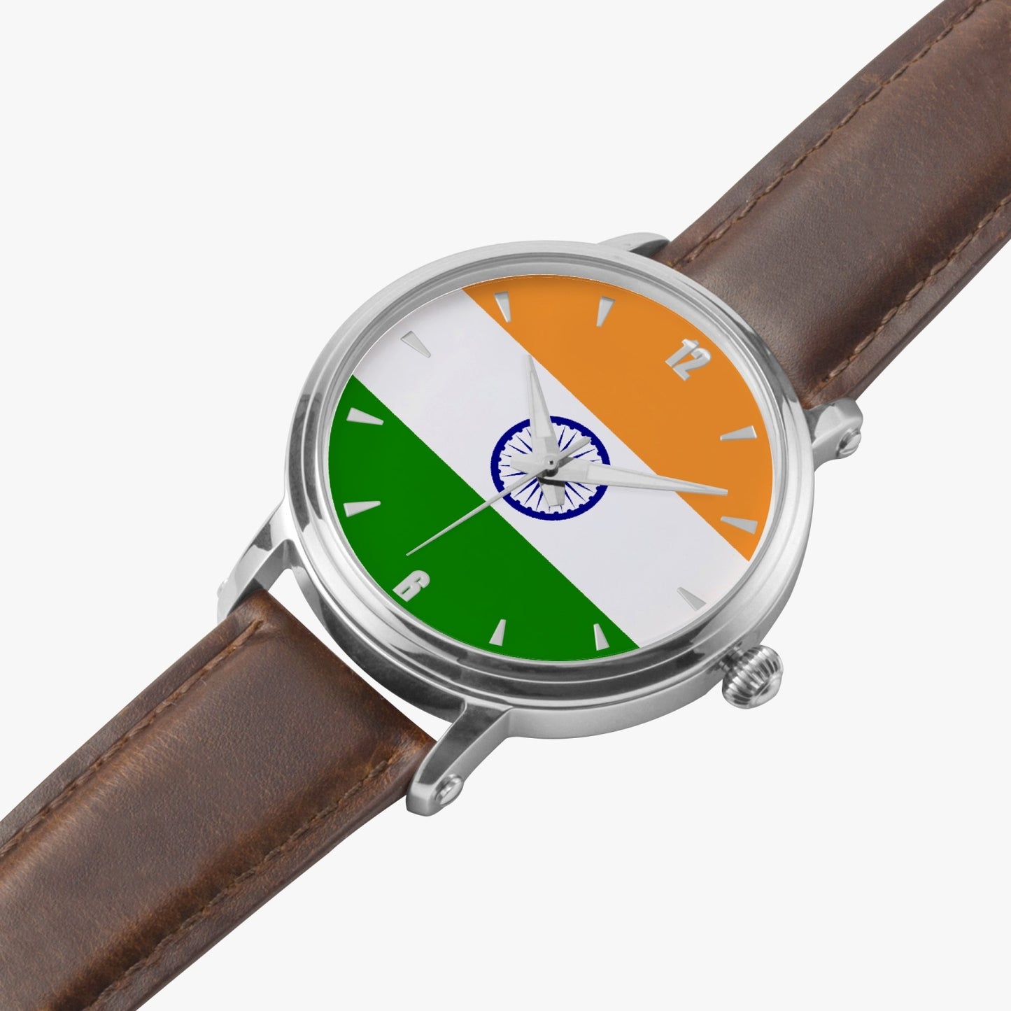 India Pride Premium Leather Men's Watch - Silver / Rose Gold / Black