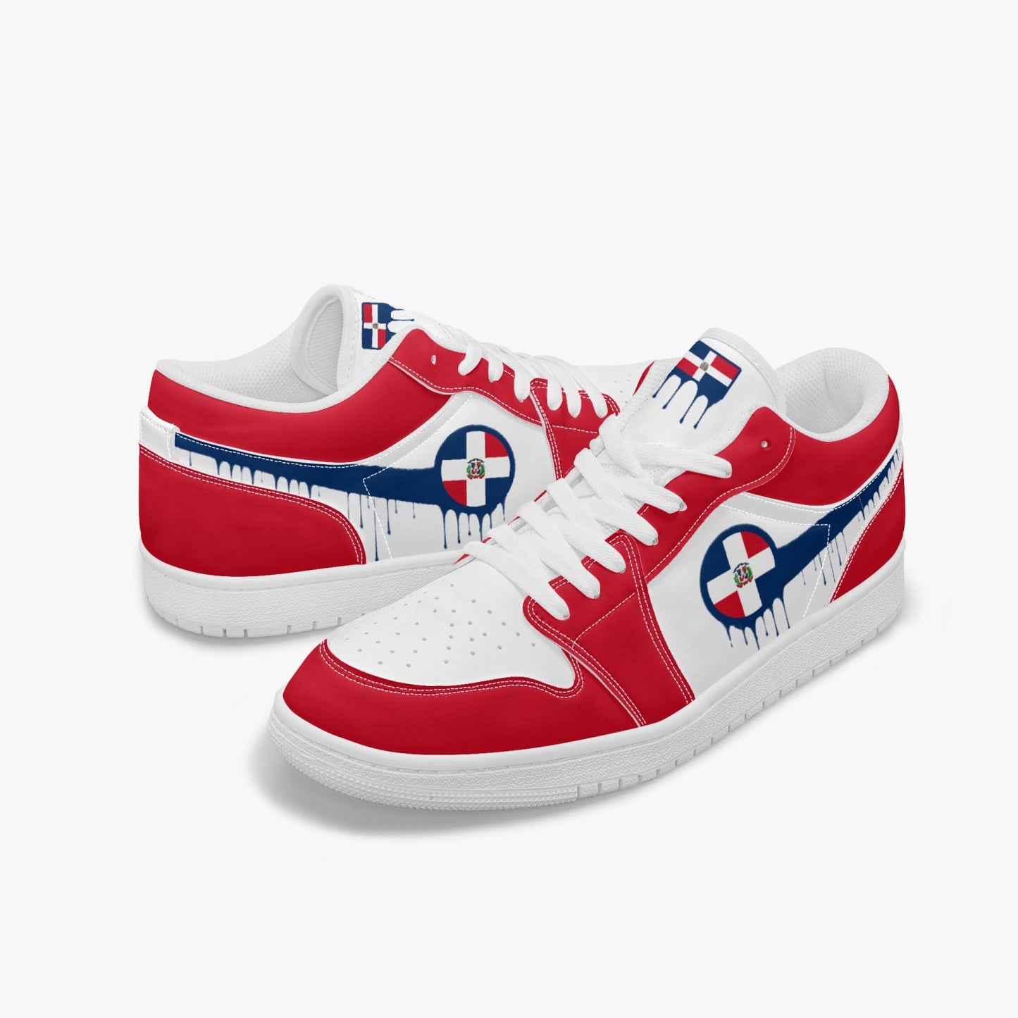 Air Dominican Blue Drip / Red & White Low Tops (White Sole) - Men's & Women's
