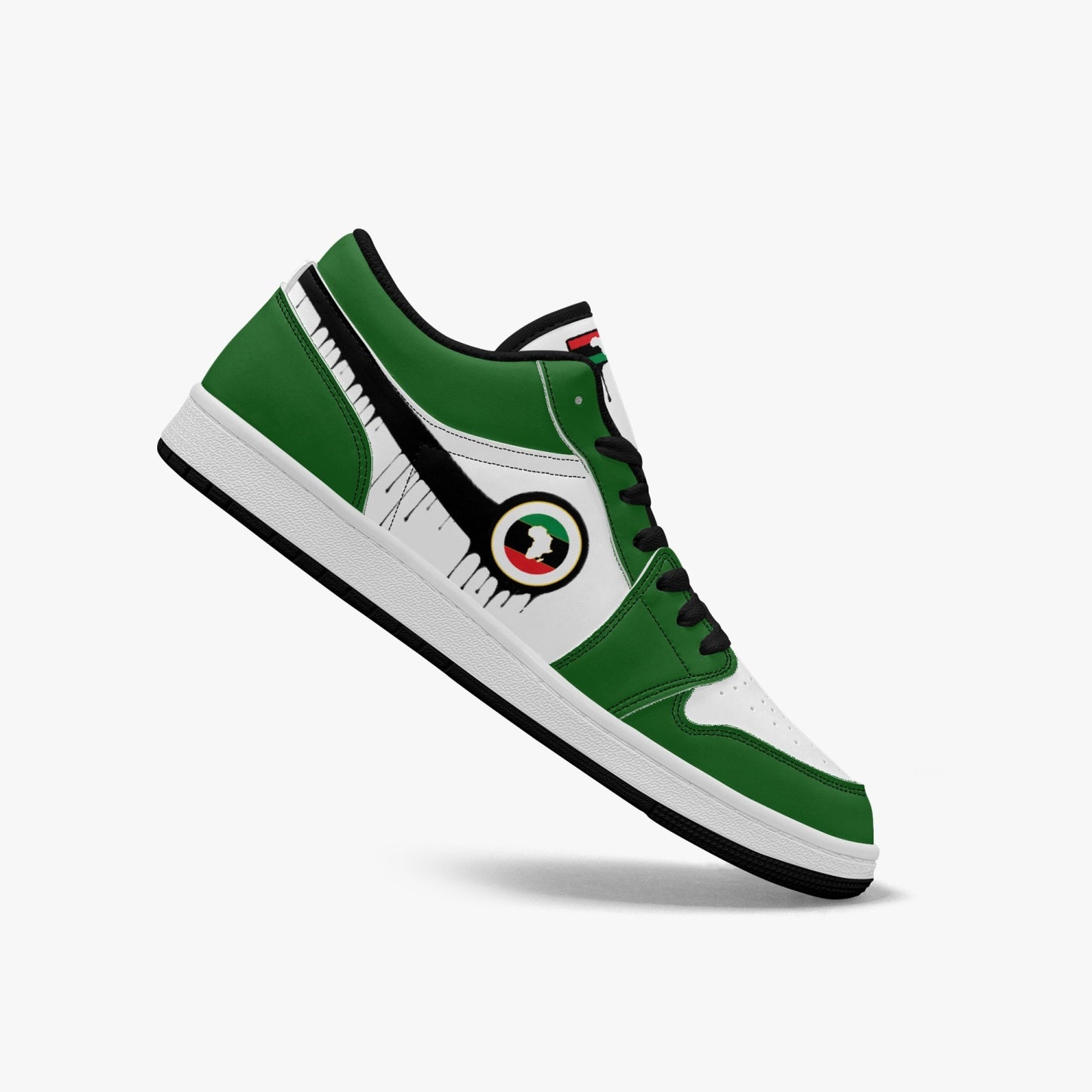 Air Africa Black Drip / Green & White Low Tops (Black Sole) - Men's & Women's