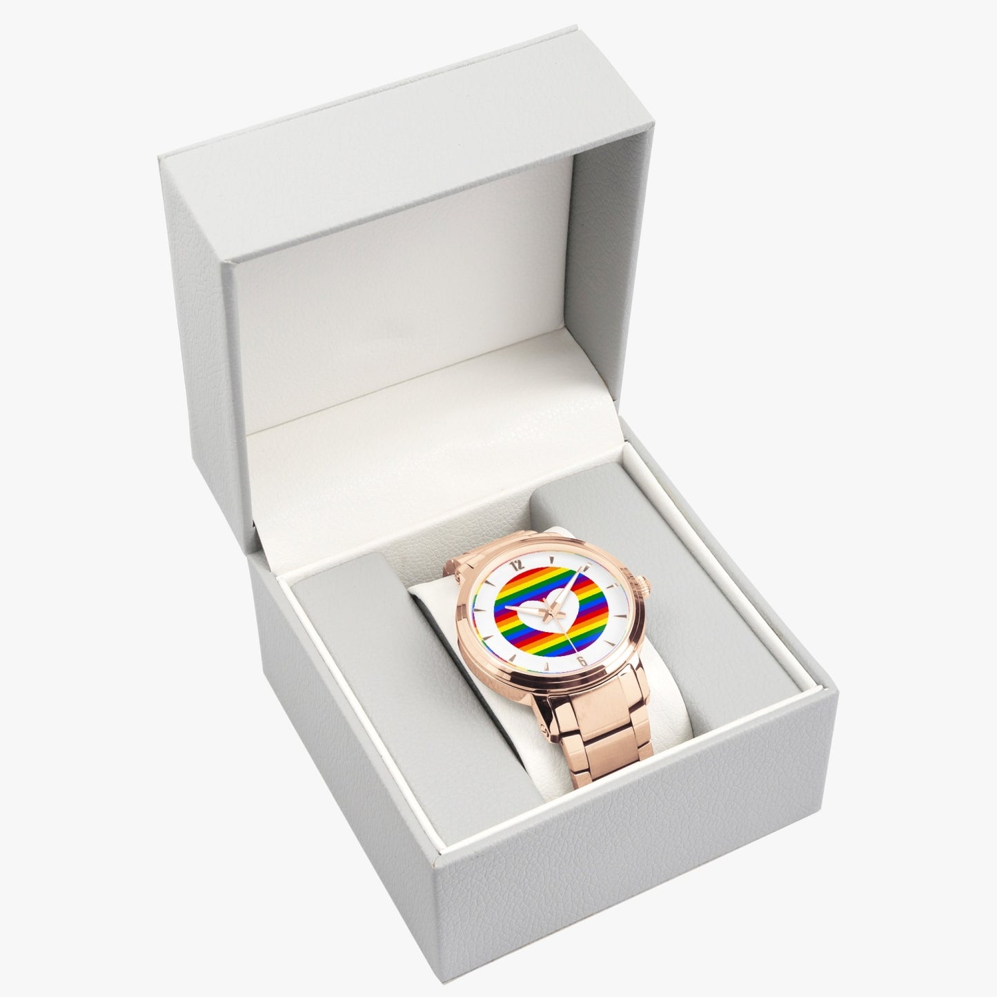 Rainbow Pride Stainless Steel Luxury Men's Watch - Silver / Rose Gold / Black