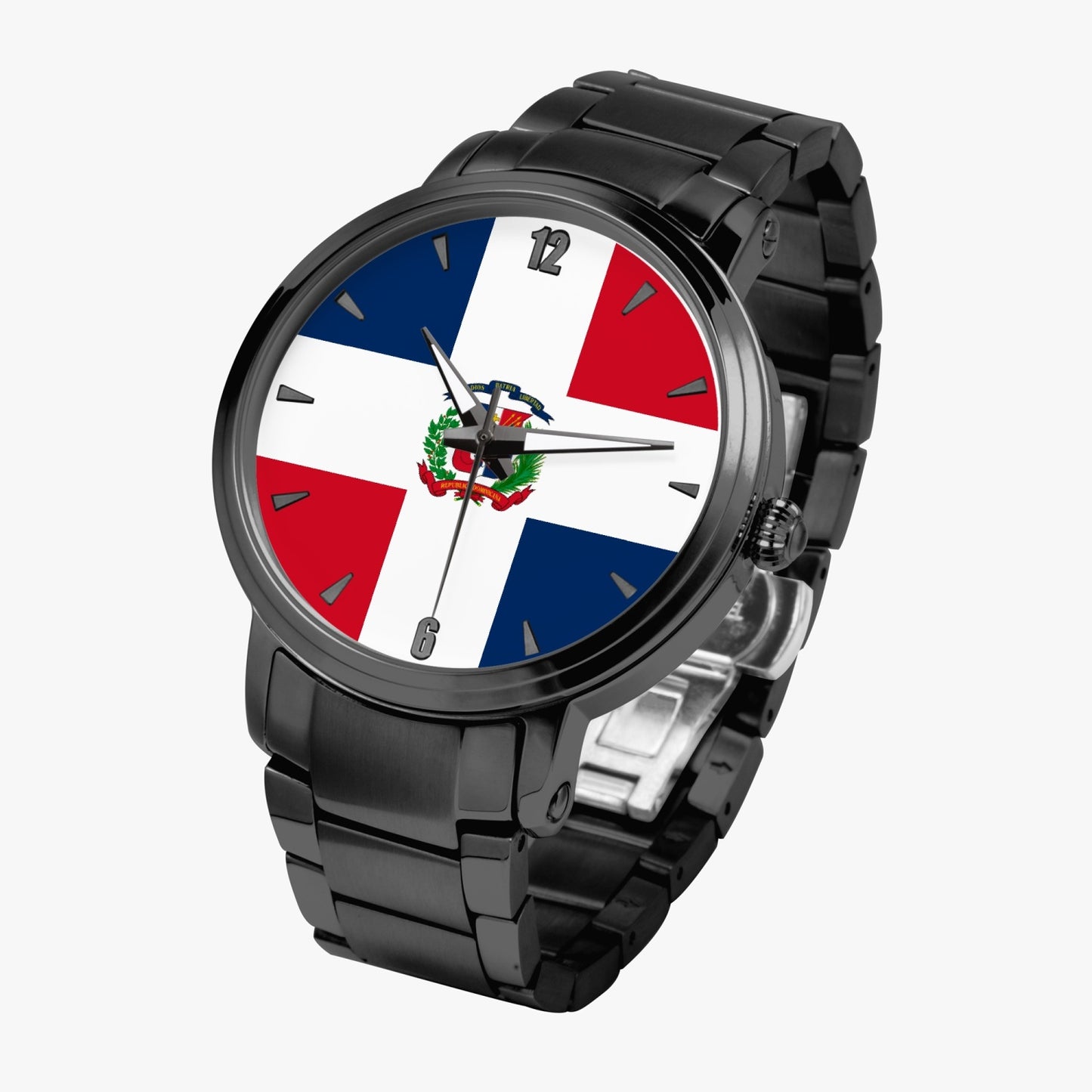 Dominican Pride Stainless Steel Luxury Men's Watch - Silver / Rose Gold / Black