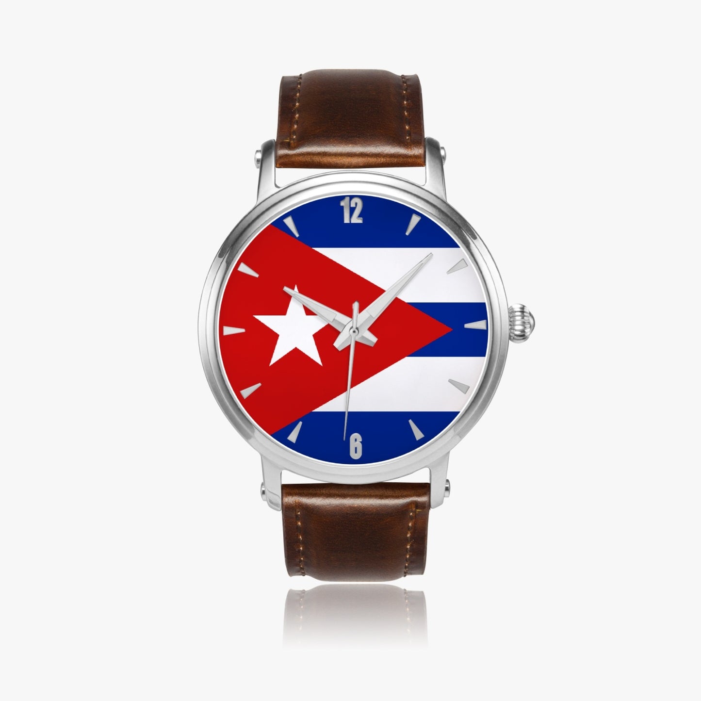Cuba Pride Premium Leather Men's Watch - Silver / Rose Gold / Black