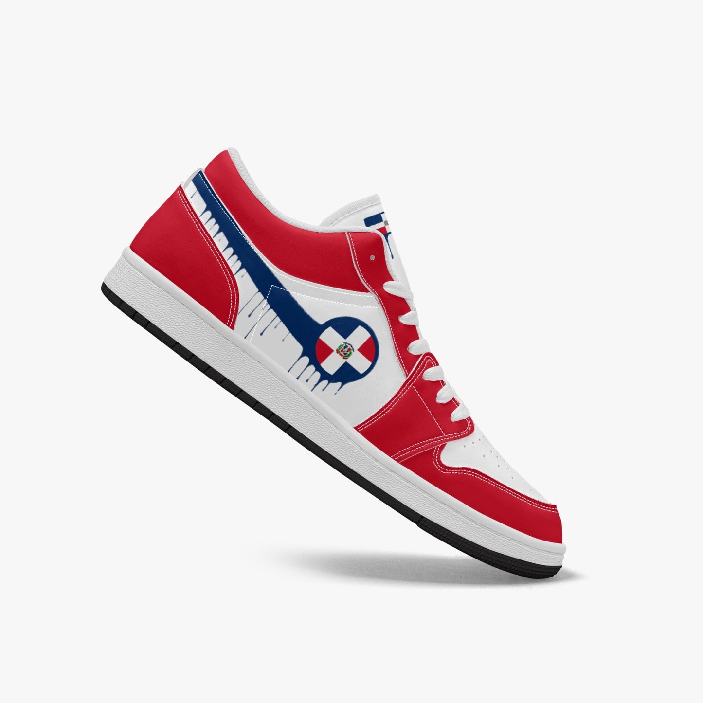 Air Dominican Blue Drip / Red & White Low Tops (Black Sole) - Men's & Women's