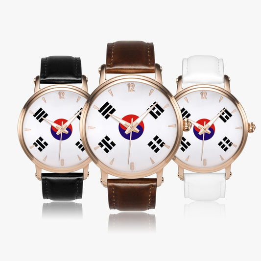 South Korea Pride Premium Leather Men's Watch - Silver / Rose Gold / Black