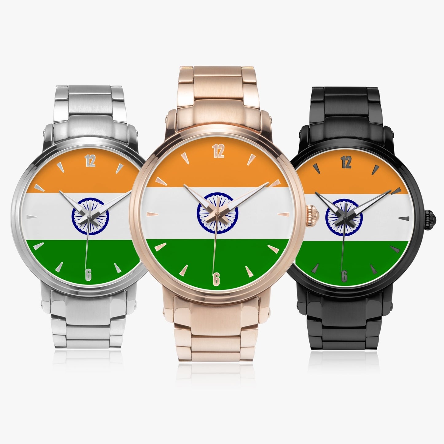 India Pride Stainless Steel Luxury Men's Watch - Silver / Rose Gold / Black