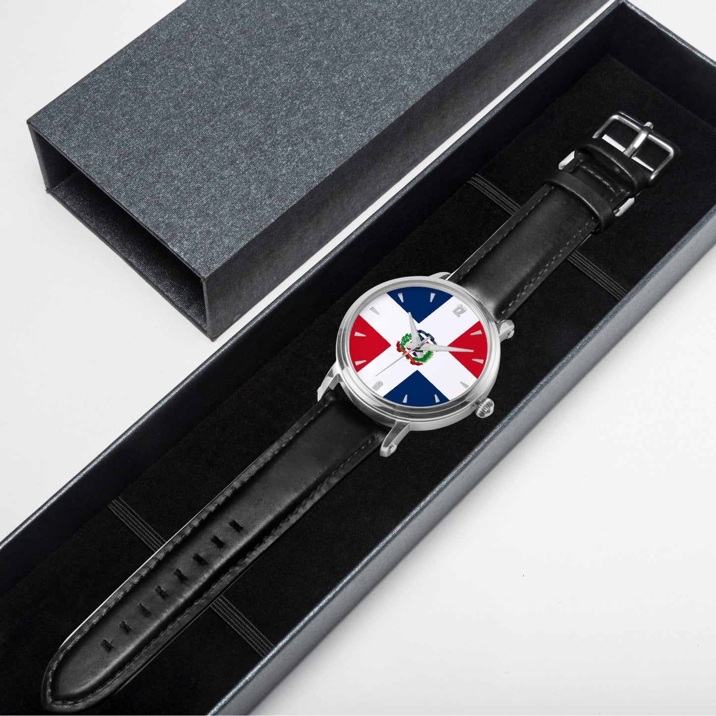 Dominican Pride Premium Leather Men's Watch - Silver / Rose Gold / Black