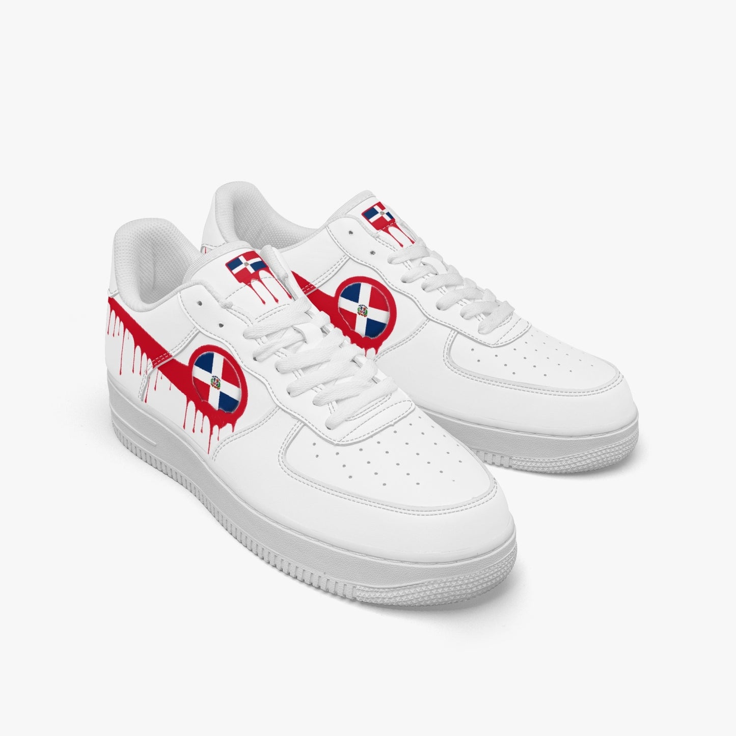 Dominican Red Drip R-Force 1 Low Tops (White) - Men's & Women's