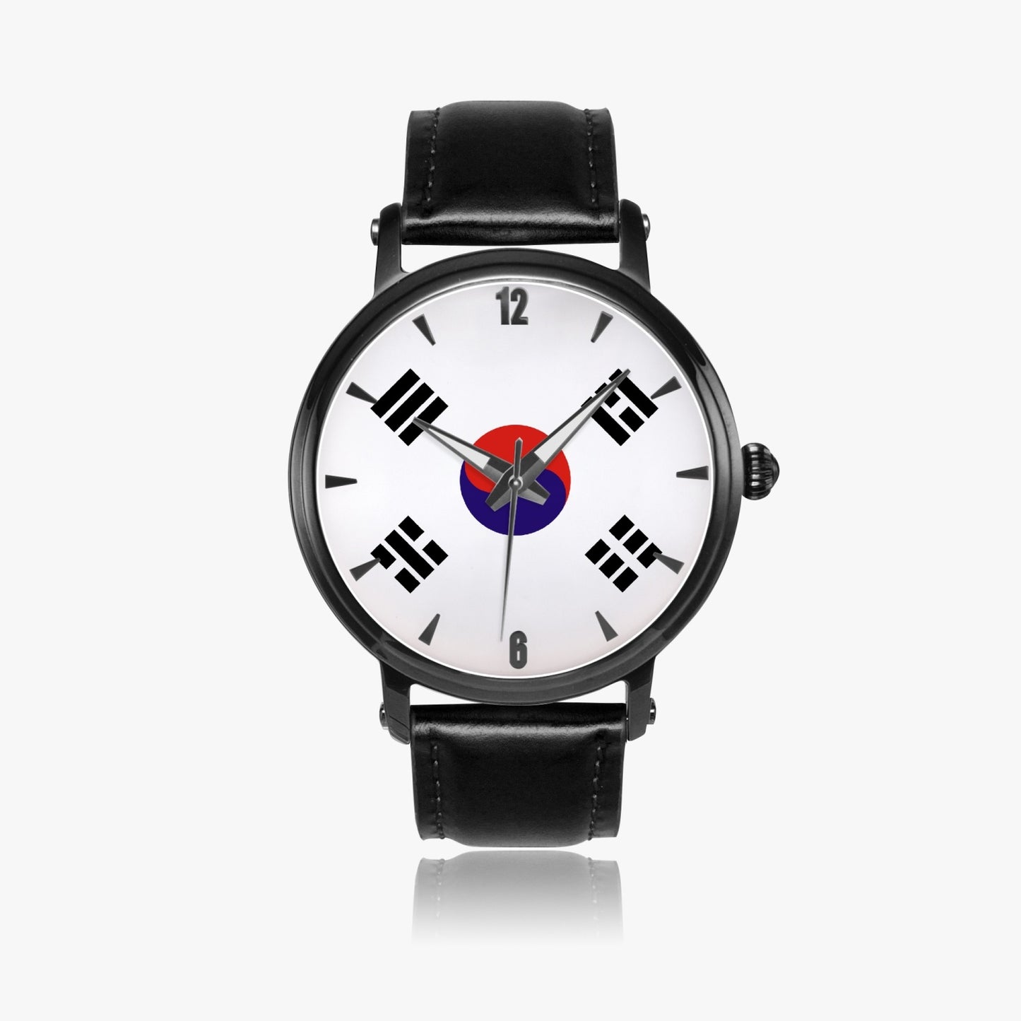 South Korea Pride Premium Leather Men's Watch - Silver / Rose Gold / Black