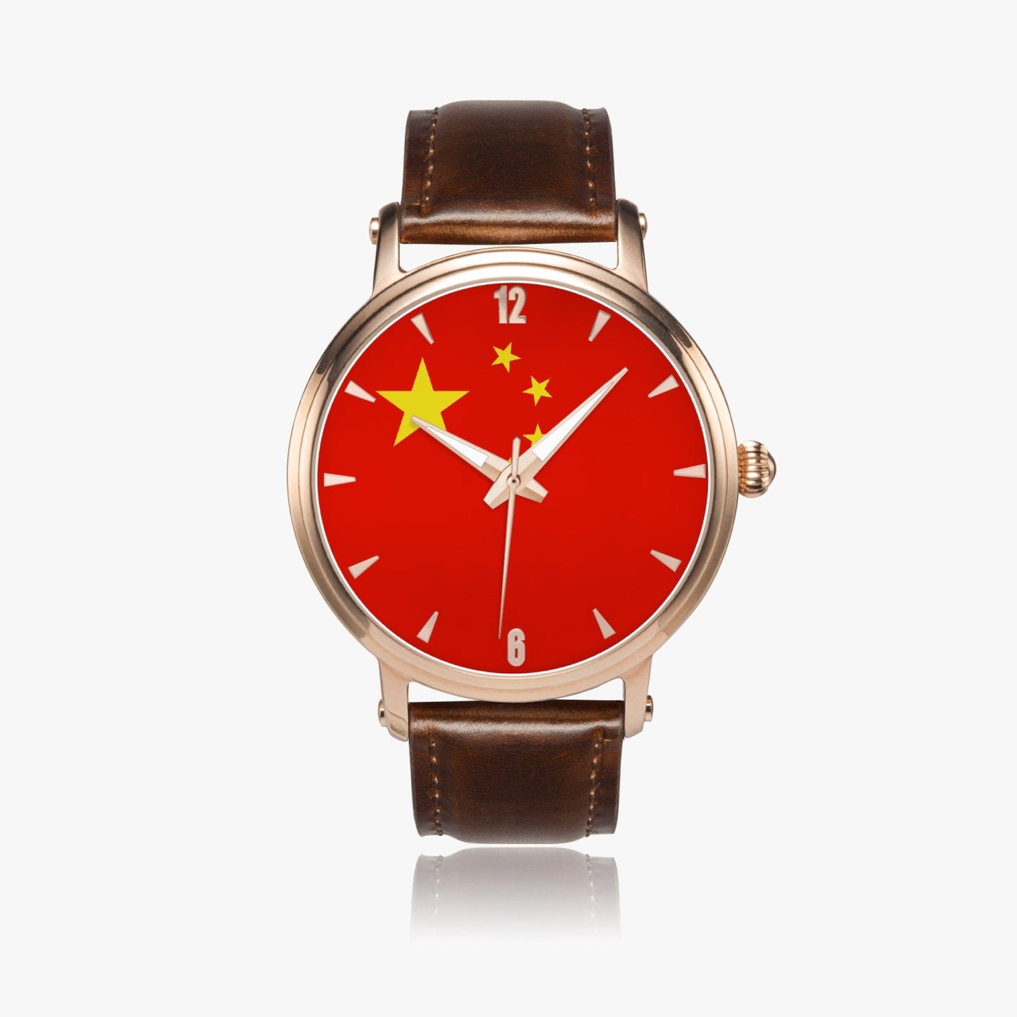 China Pride Premium Leather Men's Watch - Silver / Rose Gold / Black