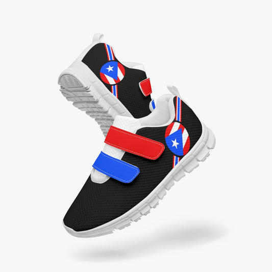 Puerto Rico Pride Kid's Lightweight Velcro Mesh Sneaker - Black