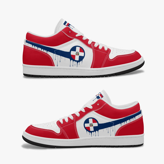 Air Dominican Blue Drip / Red & White Low Tops (Black Sole) - Men's & Women's