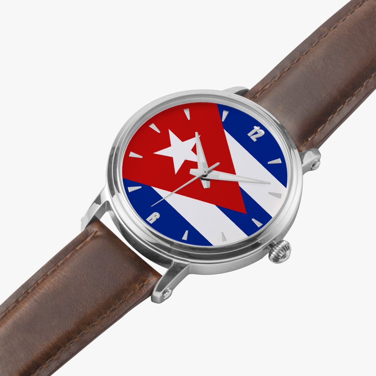 Cuba Pride Premium Leather Men's Watch - Silver / Rose Gold / Black