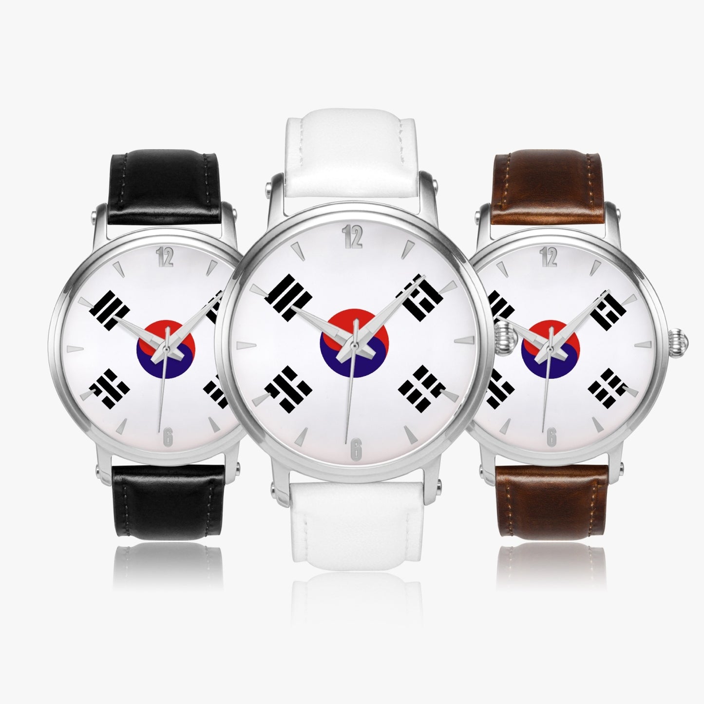South Korea Pride Premium Leather Men's Watch - Silver / Rose Gold / Black