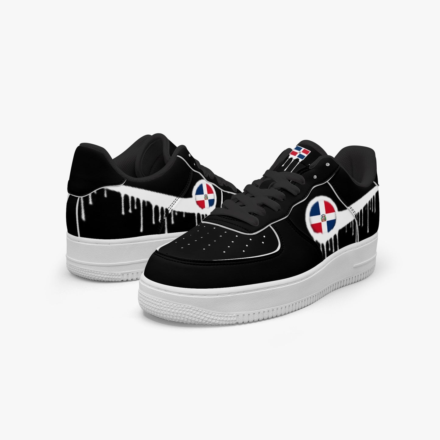 Dominican Blurred White Drip R-Force 1 Low Tops (Black) - Men's & Women's