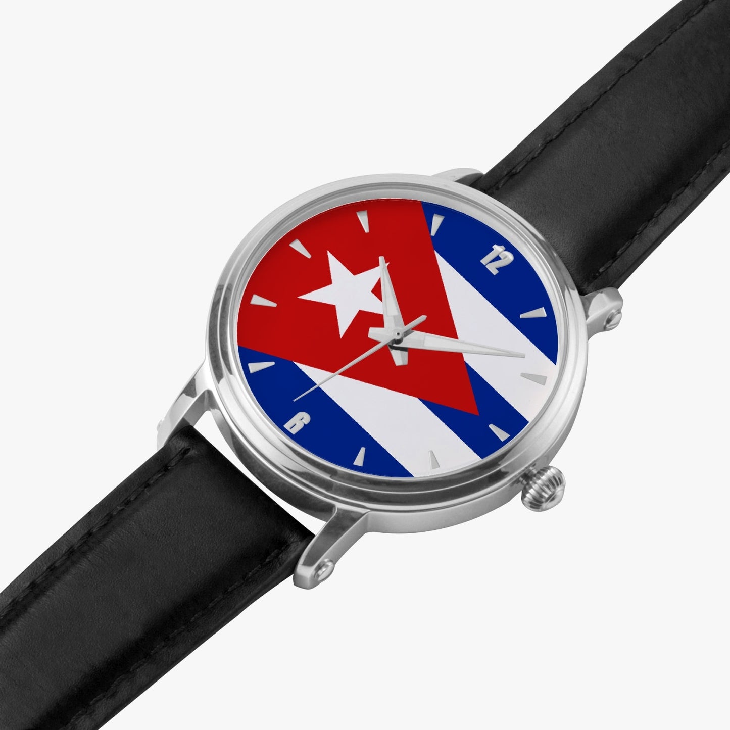 Cuba Pride Premium Leather Men's Watch - Silver / Rose Gold / Black