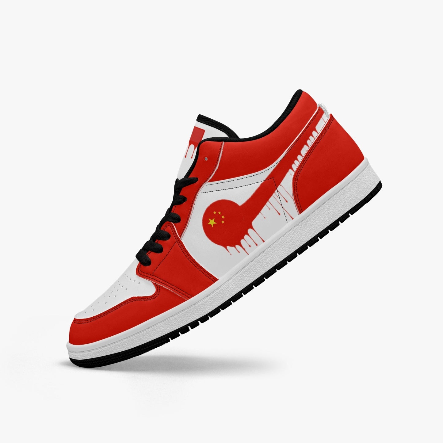 Air China Red Drip / Red & White Low Tops (Black Sole) - Men's & Women's