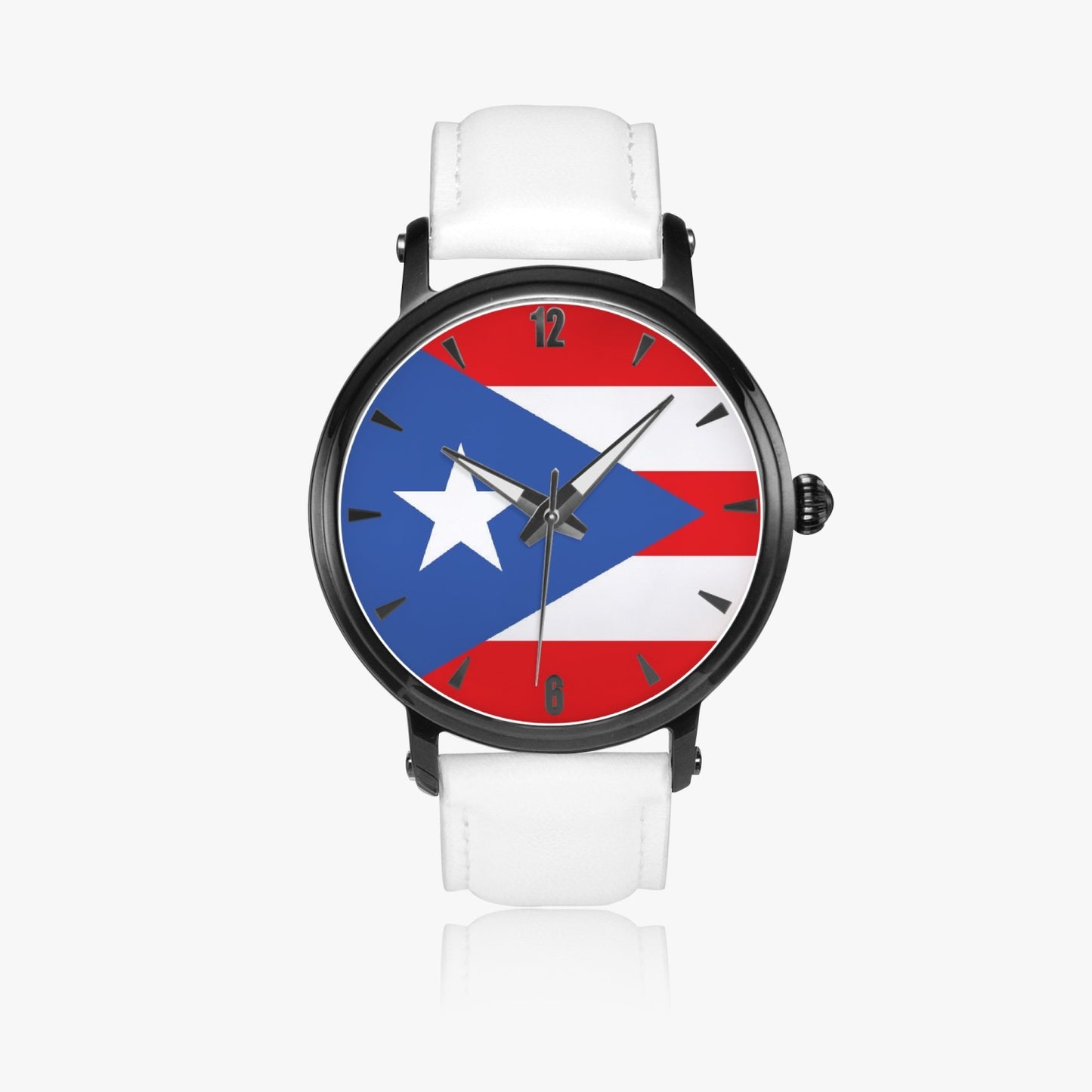 Puerto Rico Pride Premium Leather Men's Watch - Silver / Rose Gold / Black