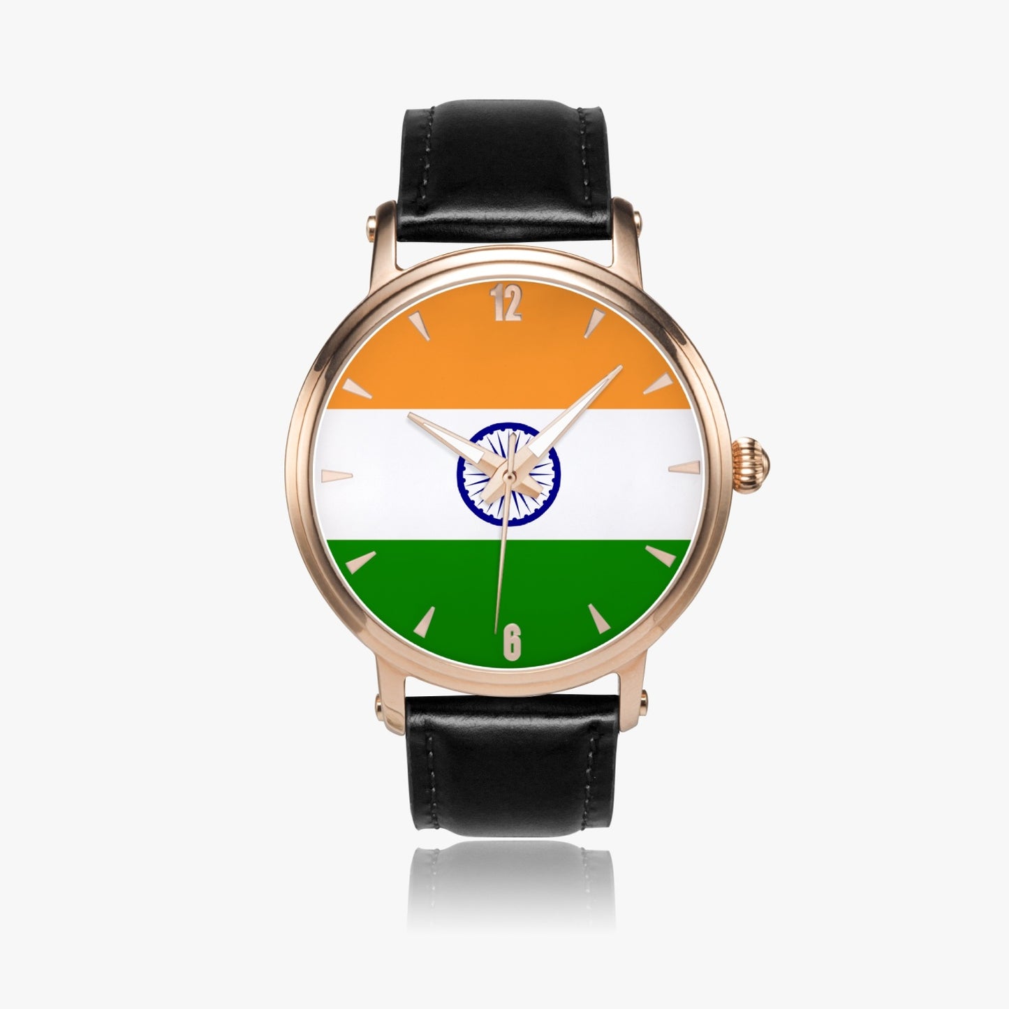 India Pride Premium Leather Men's Watch - Silver / Rose Gold / Black