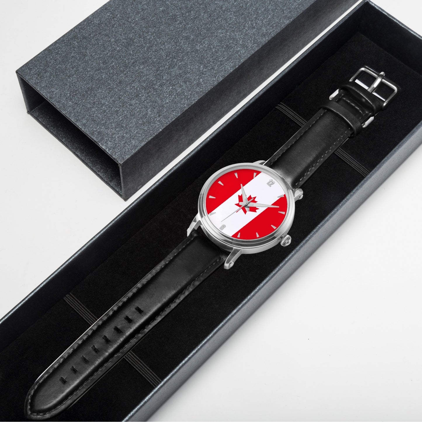 Canada Pride Premium Leather Men's Watch - Silver / Rose Gold / Black
