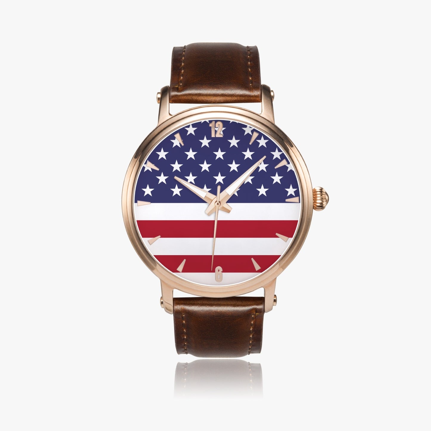 American Pride Premium Leather Men's Watch - Silver / Rose Gold / Black
