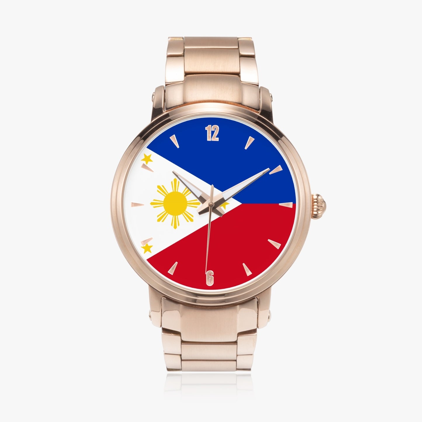 Philippines Pride Stainless Steel Luxury Men's Watch - Silver / Rose Gold / Black