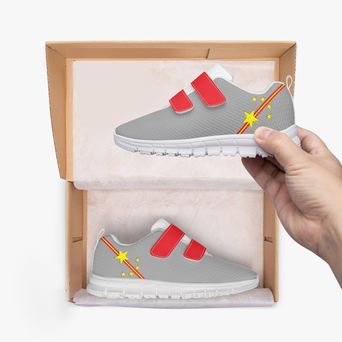 China Pride Kid's Lightweight Velcro Mesh Sneaker - Gray