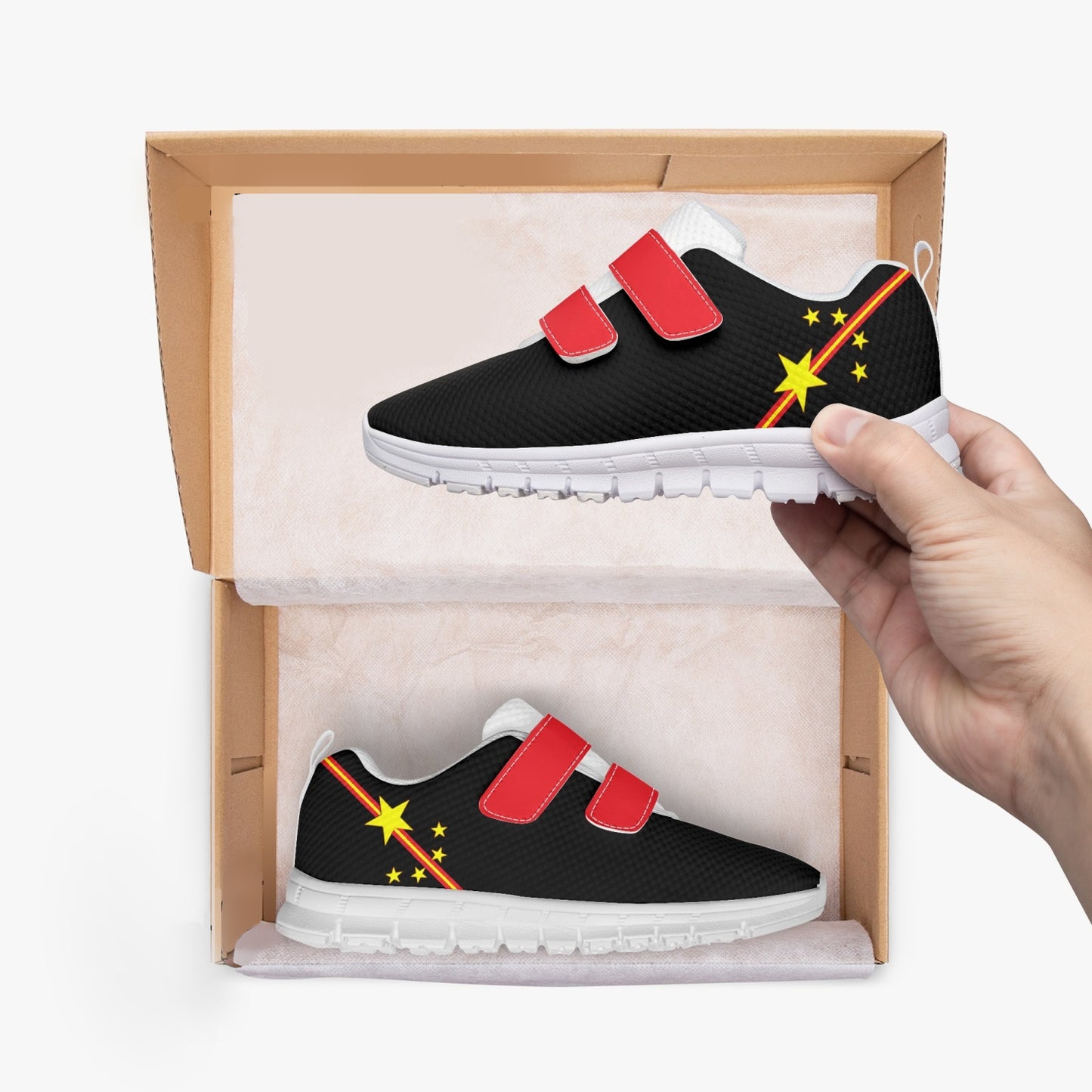 China Pride Kid's Lightweight Velcro Mesh Sneaker - Black