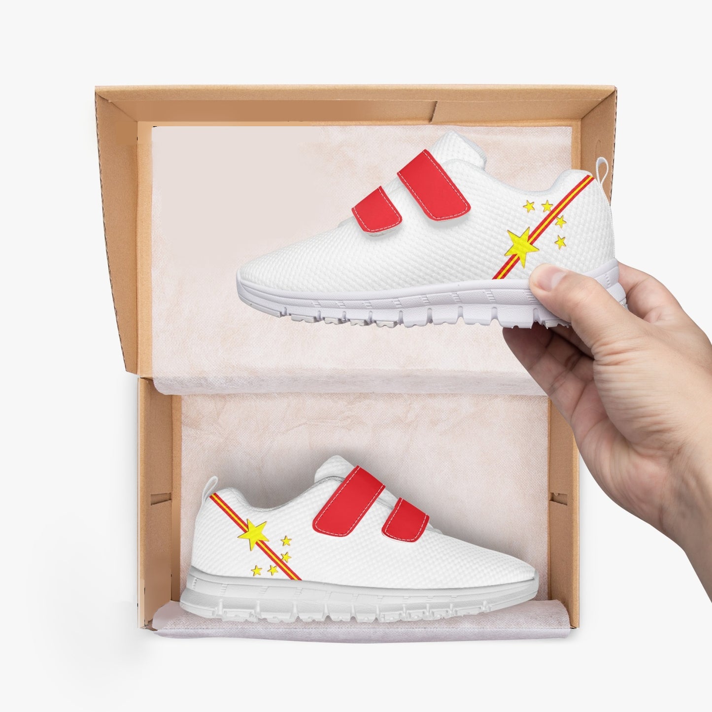 China Pride Kid's Lightweight Velcro Mesh Sneaker - White