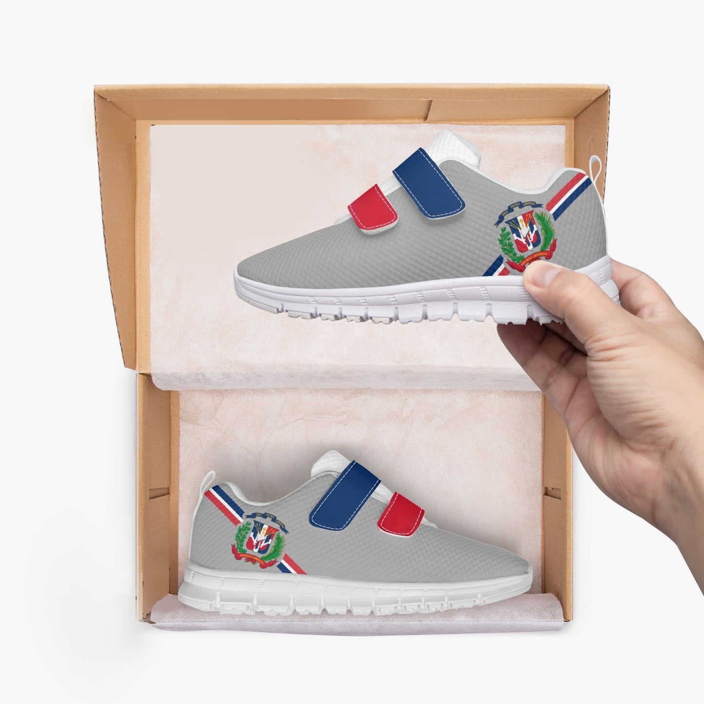 Dominican Pride Kid's Lightweight Velcro Mesh Sneaker - Gray
