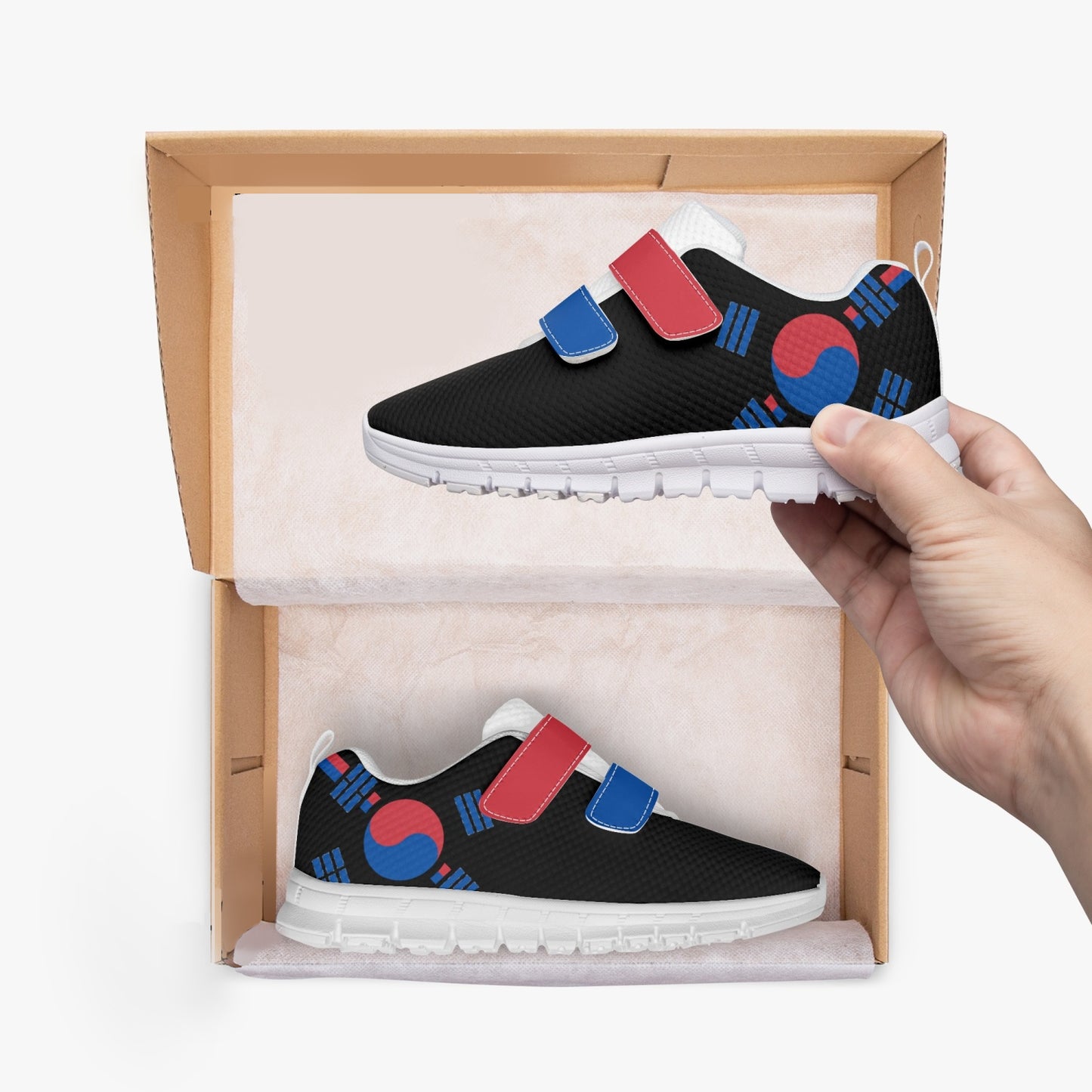 South Korea Pride Kid's Lightweight Velcro Mesh Sneaker - Black