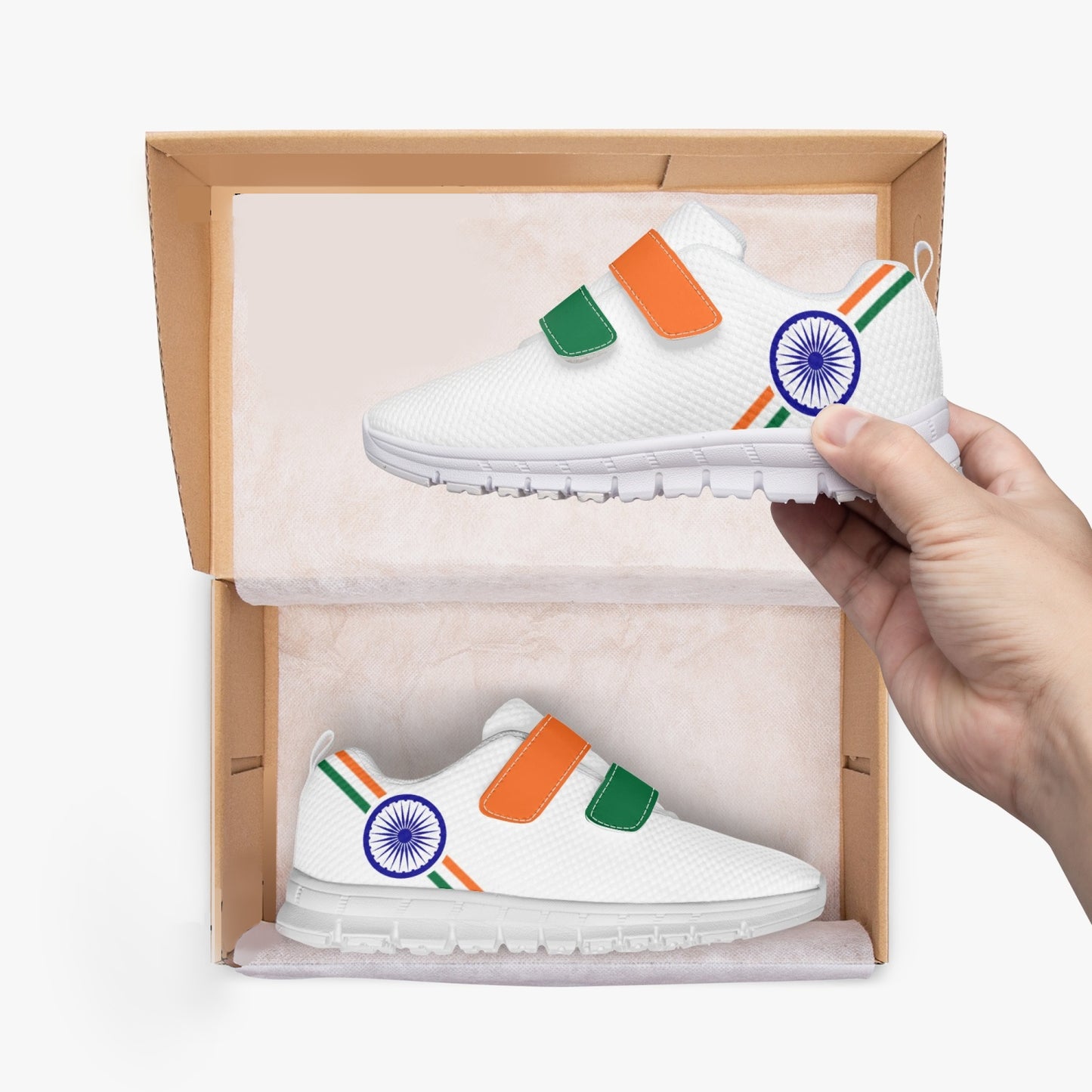 India Pride Kid's Lightweight Velcro Mesh Sneaker - White