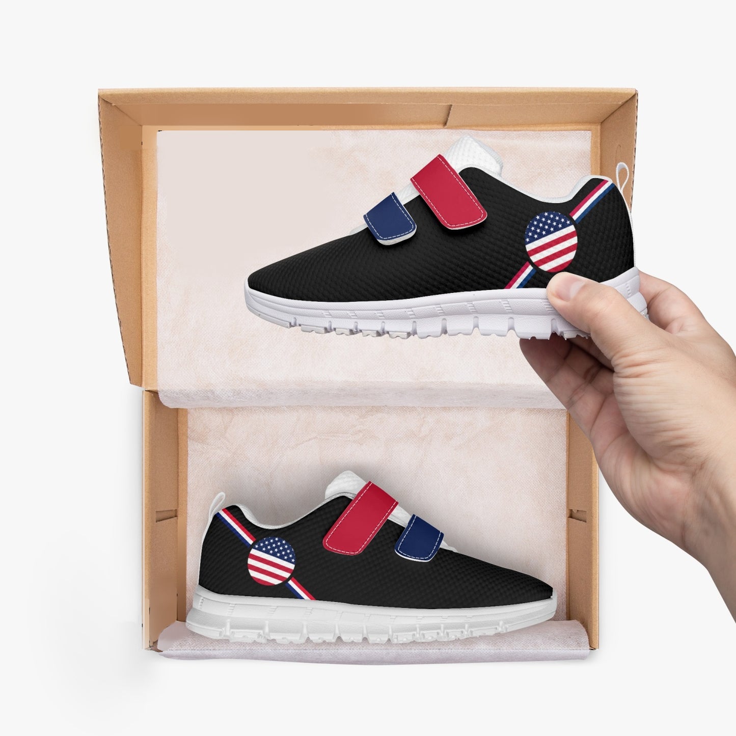 USA Pride Kid's Lightweight Velcro Mesh Sneaker - Black