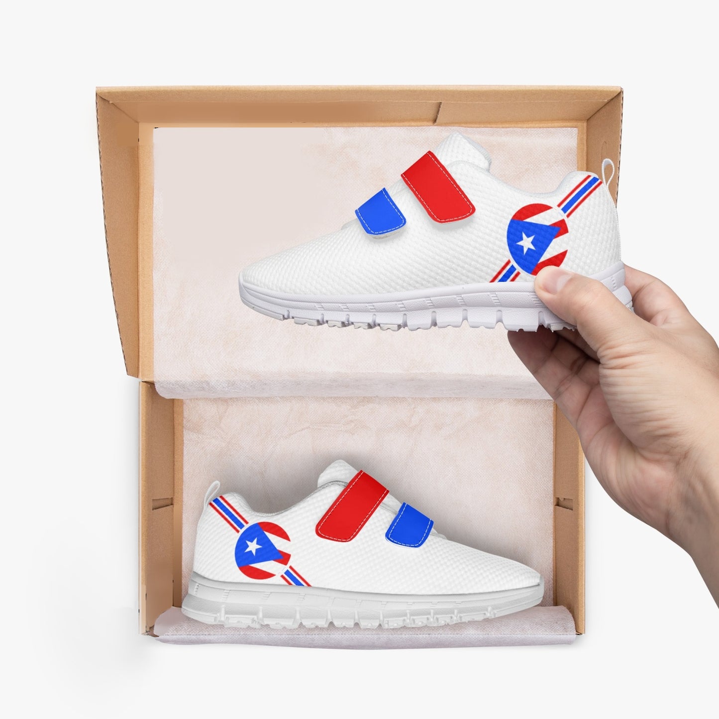 Puerto Rico Pride Kid's Lightweight Velcro Mesh Sneaker - White